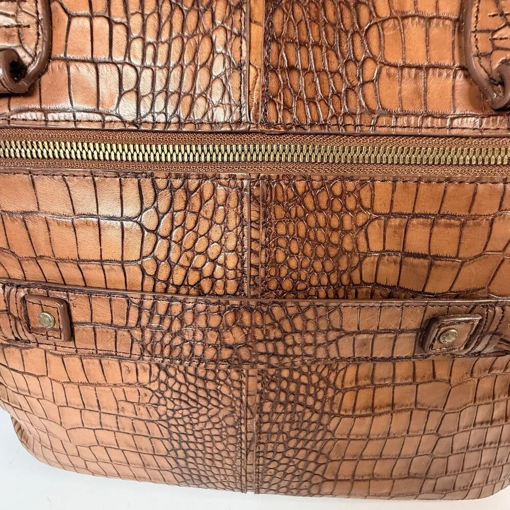 Piquadro Croc-Embossed Italian Leather Laptop Tote Briefcase Expandable Fits 14”